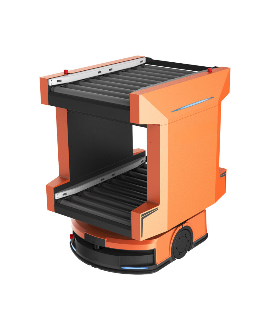 Double-layer double-row four-station roller AGV trolley